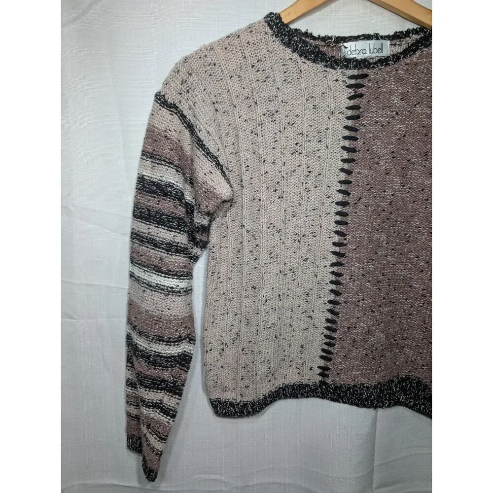 Debra Lubell Vtg Womens Patchwork Knit Sweater Sz M‎ Chunky Textured Colorblock